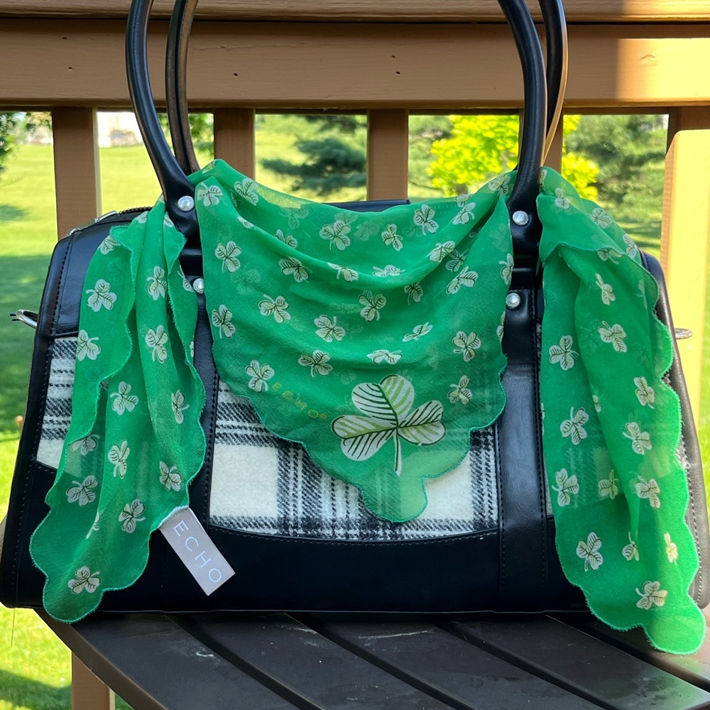 Ladies Silk Shamrock Scarf Green 20” x 20” To Bring Prosperity & Good Luck